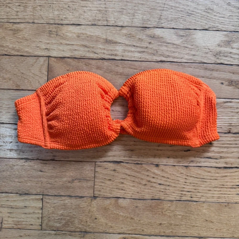 Wild Fable Neon Orange Smocked Bandeau Bikini Top O-Ring Cutout Small